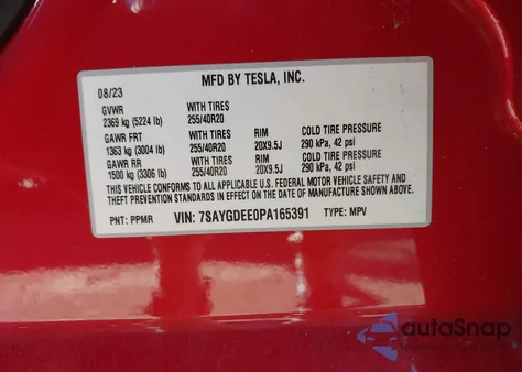 2023 Tesla Model Y Awd/Long Range Dual Motor All-Wheel Drive z USA, uszkodzony, nr VIN 7SAYGDEE0PA165391